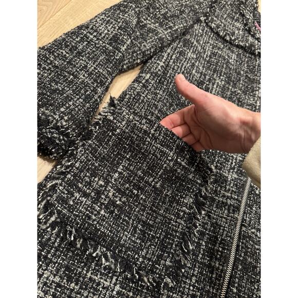 Size 6 J.Crew Tweed Swing Lady Coat Black Wool Blend Fringe Trim Coat MSRP $198 - Picture 4 of 13